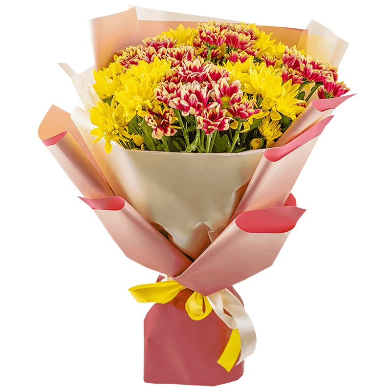 Букет из 11 желтых и красных хризантем